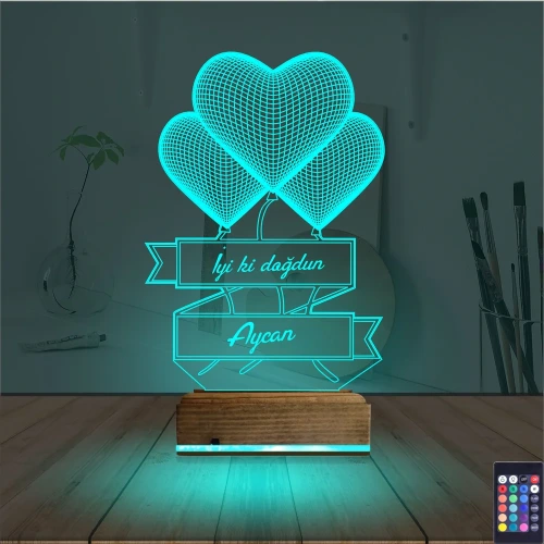 Kalp Sevgiliye Hediye Kişiye Özel 3D Lamba - Masa Gece Lambası