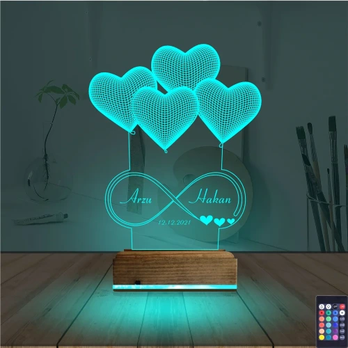 Kalp Sevgiliye Hediye Kişiye Özel 3D Lamba - Masa Gece Lambası