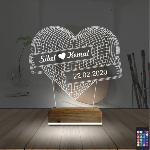 Kalp Sevgiliye Hediye Kişiye Özel 3D Lamba - Masa Gece Lambası Kalp Sevgiliye Hediye Kişiye Özel 3D Lamba - Masa Gece Lambası