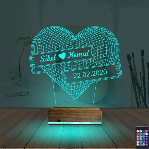 Kalp Sevgiliye Hediye Kişiye Özel 3D Lamba - Masa Gece Lambası
