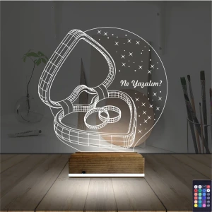 Kalp Yüzük Yıldönümü Hediye Kişiye Özel 3D Lamba - Masa Gece Lambası Kalp Yüzük Yıldönümü Hediye Kişiye Özel 3D Lamba - Masa Gece Lambası