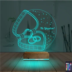 Kalp Yüzük Yıldönümü Hediye Kişiye Özel 3D Lamba - Masa Gece Lambası Kalp Yüzük Yıldönümü Hediye Kişiye Özel 3D Lamba - Masa Gece Lambası