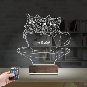 Kedi Fincan Tasarım Kişiye Özel 3D Lamba - Masa Gece Lambası Kedi Fincan Tasarım Kişiye Özel 3D Lamba - Masa Gece Lambası