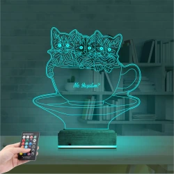Kedi Fincan Tasarım Kişiye Özel 3D Lamba - Masa Gece Lambası Kedi Fincan Tasarım Kişiye Özel 3D Lamba - Masa Gece Lambası