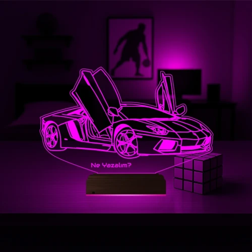 Spor Araba Lamborghini Kişiye Özel 3D Lamba - Masa Gece Lambası