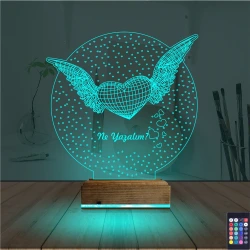Kalp Melek Sevgiliye Hediye Kişiye Özel 3D Lamba - Masa Gece Lambası Kalp Melek Sevgiliye Hediye Kişiye Özel 3D Lamba - Masa Gece Lambası