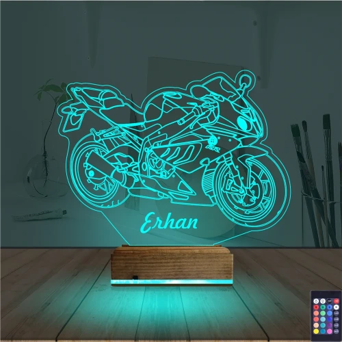 Motorsiklet Yarış Motoru Kişiye Özel 3D Lamba - Masa Gece Lambası