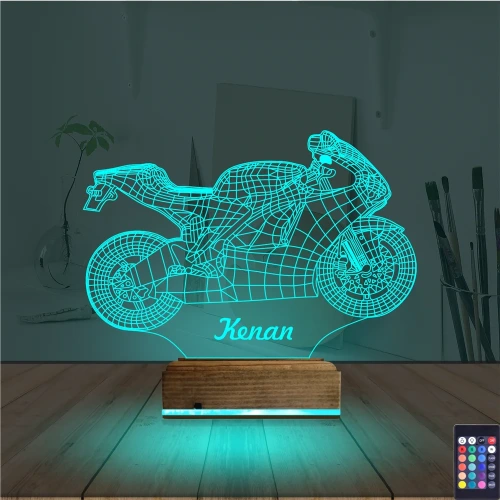 Motorsiklet Yarış Motoru Kişiye Özel 3D Lamba - Masa Gece Lambası