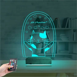 Sevimli Kedi Kalp Kişiye Özel 3D Lamba - Masa Gece Lambası Sevimli Kedi Kalp Kişiye Özel 3D Lamba - Masa Gece Lambası