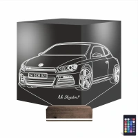 Araba Volkswagen Scirocco Kişiye Özel 3D Lamba - Masa Gece Lambası