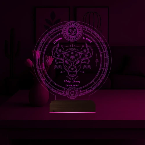 Astroloji Boğa Burcu Kişiye Özel 3D Lamba - Masa Gece Lambası