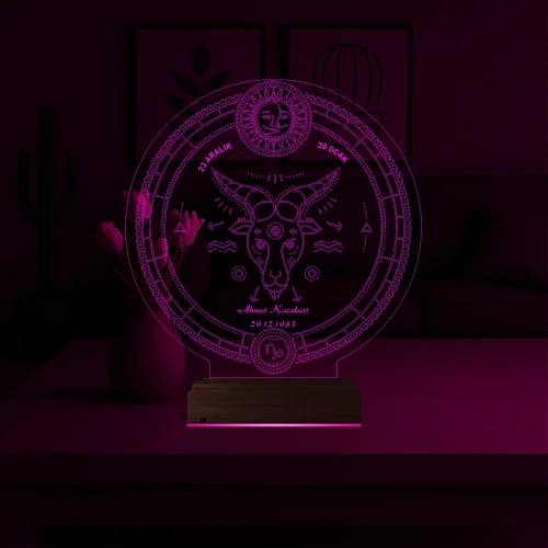 Astroloji Oğlak Burcu Kişiye Özel 3D Lamba - Masa Gece Lambası