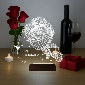 Sevgiliye Hediye Gül Kişiye Özel 3D Lamba - Masa Gece Lambası Sevgiliye Hediye Gül Kişiye Özel 3D Lamba - Masa Gece Lambası
