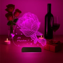 Sevgiliye Hediye Gül Kişiye Özel 3D Lamba - Masa Gece Lambası Sevgiliye Hediye Gül Kişiye Özel 3D Lamba - Masa Gece Lambası