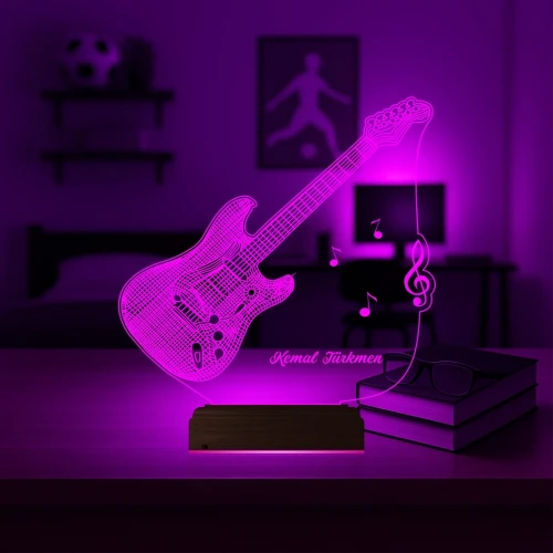 Elktro Gitar Müzisyen Hediye Kişiye Özel 3D Lamba - Masa Gece Lambası