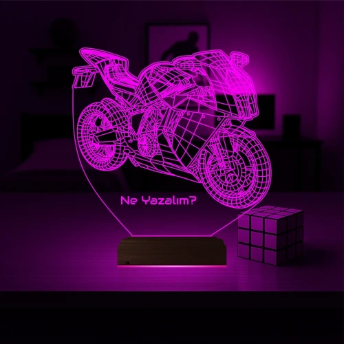 Motor Motorcu Motorsiklet Kişiye Özel 3D Lamba - Masa Gece Lambası