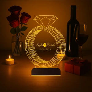 Sevgiliye Hediye Tek Taş Yüzük Kişiye Özel 3D Lamba - Masa Gece Lambası Sevgiliye Hediye Tek Taş Yüzük Kişiye Özel 3D Lamba - Masa Gece Lambası
