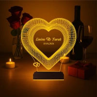 Kalp Sevgiliye Hediye Kişiye Özel 3D Lamba - Masa Gece Lambası
