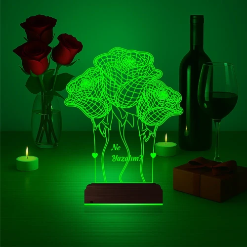 Sevgiliye Hediye Gül Demeti Kişiye Özel 3D Lamba - Masa Gece Lambası