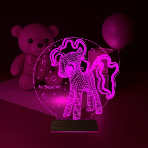 Ponny At Çocuk Odası Kişiye Özel 3D Lamba - Masa Gece Lambası