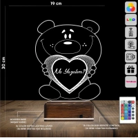 Ayıcık Kalp Kişiye Özel 3D Lamba - Masa Gece Lambası