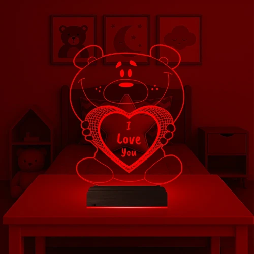 Ayıcık Kalp Kişiye Özel 3D Lamba - Masa Gece Lambası
