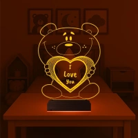 Ayıcık Kalp Kişiye Özel 3D Lamba - Masa Gece Lambası