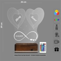 2 Kalp Sonsuzluk Sevgiliye Hediye Kişiye Özel 3D Lamba - Masa Gece Lambası