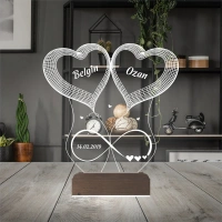 2 Kalp Sonsuzluk Sevgiliye Hediye Kişiye Özel 3D Lamba - Masa Gece Lambası