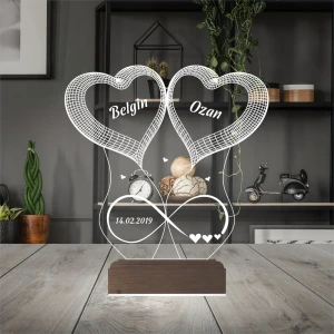 2 Kalp Sonsuzluk Sevgiliye Hediye Kişiye Özel 3D Lamba - Masa Gece Lambası 2 Kalp Sonsuzluk Sevgiliye Hediye Kişiye Özel 3D Lamba - Masa Gece Lambası