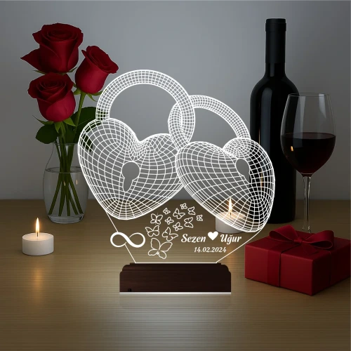 Kalp Sevgiliye Hediye Kişiye Özel 3D Lamba - Masa Gece Lambası