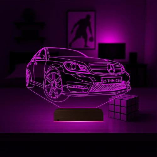 Araba Mercedes Tasarım Kişiye Özel 3D Lamba - Masa Gece Lambası