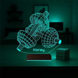 Vücut Geliştirme Dambıl Gym Kişiye Özel 3D Lamba - Masa Gece Lambası Vücut Geliştirme Dambıl Gym Kişiye Özel 3D Lamba - Masa Gece Lambası
