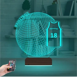 Basketbol Topu Forma Kişiye Özel 3D Lamba - Masa Gece Lambası