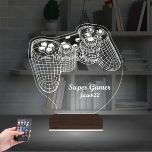 Gamer Joystick Oyuncu Konsol Kişiye Özel 3D Lamba - Masa Gece Lambası