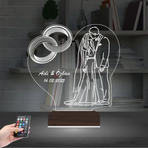 Gelin Damat Yıldönümü Seviliye Hediye Kişiye Özel 3D Lamba - Masa Gece Lambası