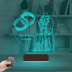 Gelin Damat Yıldönümü Seviliye Hediye Kişiye Özel 3D Lamba - Masa Gece Lambası