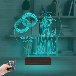 Gelin Damat Yıldönümü Seviliye Hediye Kişiye Özel 3D Lamba - Masa Gece Lambası