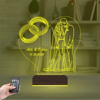 Gelin Damat Yıldönümü Seviliye Hediye Kişiye Özel 3D Lamba - Masa Gece Lambası