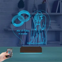 Gelin Damat Yıldönümü Seviliye Hediye Kişiye Özel 3D Lamba - Masa Gece Lambası