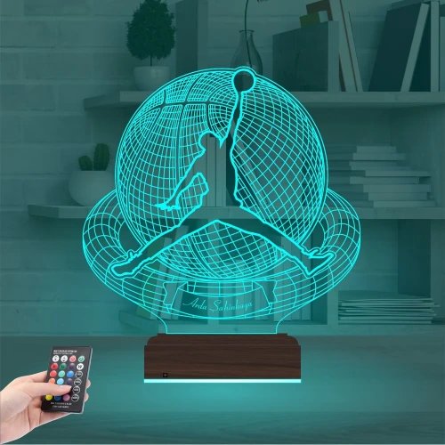 Baketbol Topu Basketçi Hediye Jordan Kişiye Özel 3D Lamba - Masa Gece Lambası