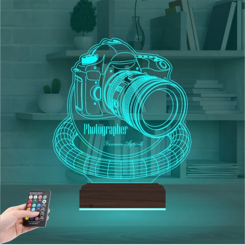 Photographer Fotoğraf Makinesi Fotoğrafçı Kişiye Özel 3D Lamba - Masa Gece Lambası