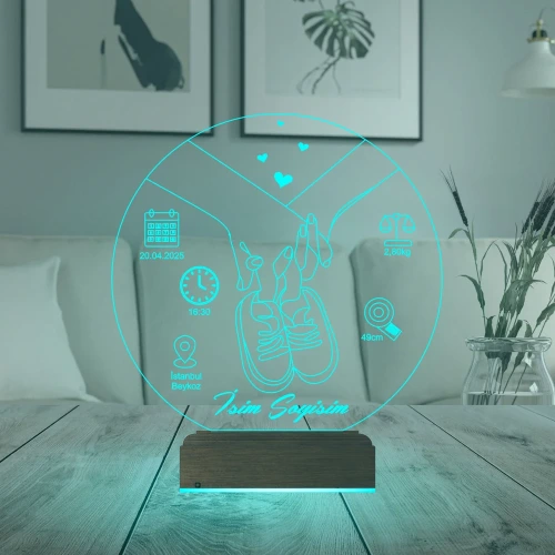 Yeni Doğan Bebek Hediye Kişiye Özel 3D Lamba - Masa Gece Lambası