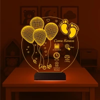 Bebek Odası Hediye Balonlu Doğum Hediyesi Kişiye Özel 3D Lamba - Masa Gece Lambası