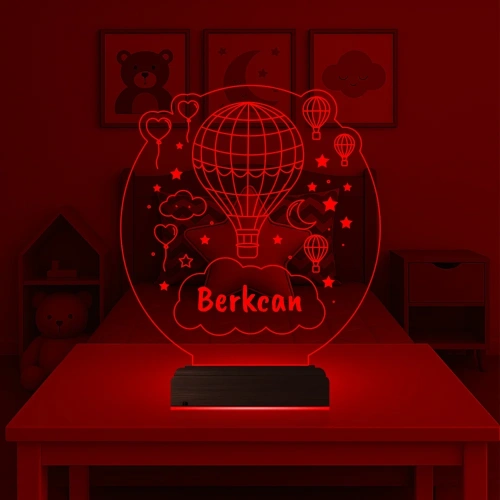 Çocuk Odası Hediye Balon Kalp Kişiye Özel 3D Lamba - Masa Gece Lambası