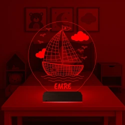 Çocuk Odası Hediye Gemi Yelkenli Kişiye Özel 3D Lamba - Masa Gece Lambası Çocuk Odası Hediye Gemi Yelkenli Kişiye Özel 3D Lamba - Masa Gece Lambası