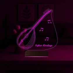 Saz Bağlama Müzisyen Hediye Nota Kişiye Özel 3D Lamba - Masa Gece Lambası