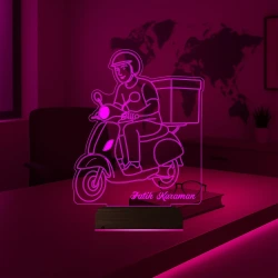Kurye Hediye Paket Servis Motorsiklet Moto Kurye Kişiye Özel 3D Lamba - Masa Gece Lambası