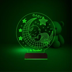 Bebek Odası Hediye Ay Yıldızlar Kişiye Özel 3D Lamba - Masa Gece Lambası