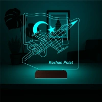 Savaş Uçağı Uçak Pilot Türk Bayrağı Kişiye Özel 3D Lamba - Masa Gece Lambası